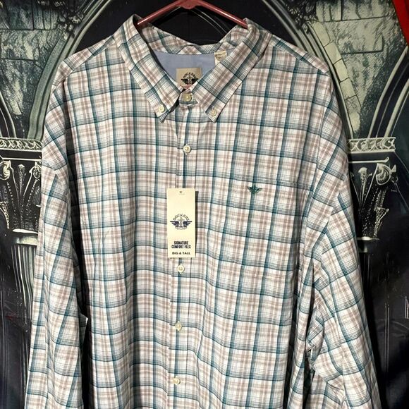 Dockers Button-Up Shirt Men's 4XLT Beige Plaid Comfort Classic Preppy Career - Picture 2 of 8